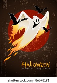 flying and burning burning white halloween ghost vector illustration