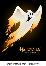 flying and burning burning white halloween ghost vector illustration