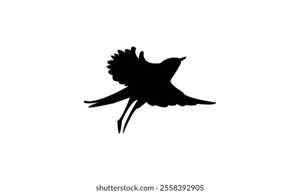 Flying Bush Warbler Bird Silhouette Design  And Vector Illustration. 