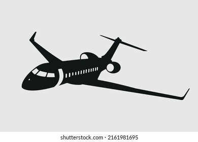 Flying Business Jet Silhouette, Civil Private Jet Aircraft Vector Illustration.