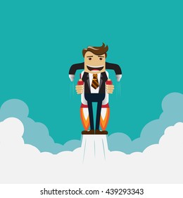 Flying Businessman With Jet Pack,vector Illustration