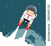 Flying businessman with jetpack