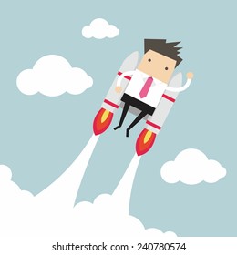 Flying businessman with jetpack