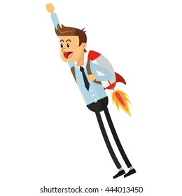 flying businessman with jetpack icon