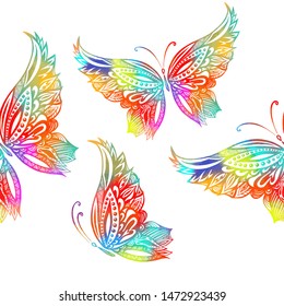 A lot of flying butterflies. Abstract butterflies seamless pattern. Vector illustration