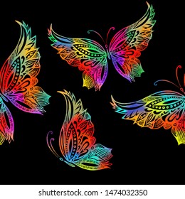 A lot of flying butterflies. Abstract butterflies seamless pattern. Vector illustration