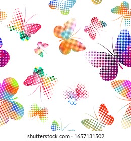 A lot of flying butterflies. Abstract butterflies seamless pattern. mixed media. Vector illustration