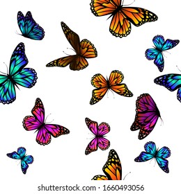 A lot of flying butterflies. Abstract butterflies seamless pattern. Vector illustration