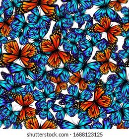 A lot of flying butterflies. Abstract butterflies seamless pattern. Vector illustration