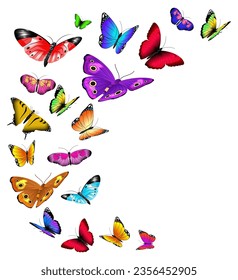 Flying butterflies background. Wild summer insects flow