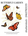 Flying butterflies, Butterfly Garden, Butterfly isolated in line drawing sun, Colorful Butterfly vector stock, Monarch orange Butterflies flaying, Flat butterflies flying background