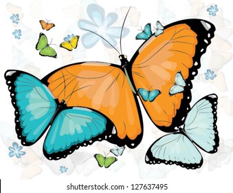 Flying butterflies of different colours