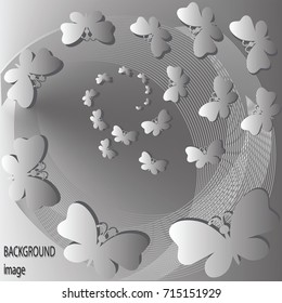 Flying butterflies. Gray background. Abstract background for greeting cards, banners, posters.