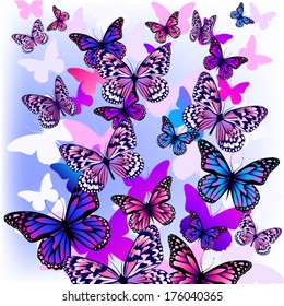 flying butterflies with hearts on wings. Vector