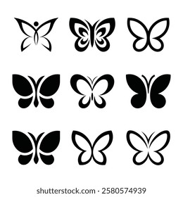 Flying butterflies icon black silhouette vector set