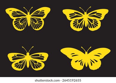 Flying butterflies icon symbols black silhouette vector set. Various butterflies black shapes set. Design element for print, icon, tattoo. fireflies and butterflies icons isolated on white background.