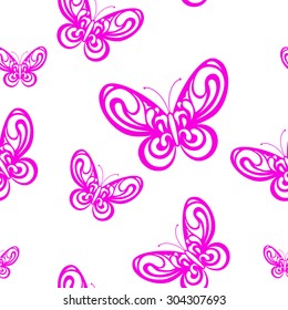 Flying butterflies on white background. Seamless pattern. Vector.