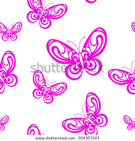 Flying butterflies on white background. Seamless pattern. Vector.