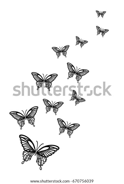 Flying Butterflies Outline Isolated Stock Vector Royalty