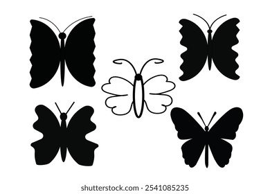 Flying butterflies silhouette black set