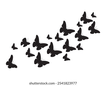 Flying butterflies silhouette black set isolated on a white background