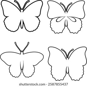 Flying butterflies silhouette black set isolated on white background