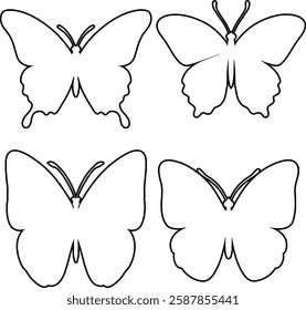 Flying butterflies silhouette black set isolated on white background