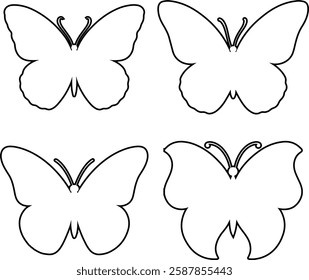 Flying butterflies silhouette black set isolated on white background