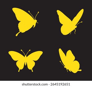 Borboletas voadoras silhueta preto conjunto isolado no fundo branco. Conjunto de borboletas em silhuetas de voo. Conjunto de borboletas. Conjunto de ícones de silhueta borboleta. Silhuetas de tatuagem de borboleta