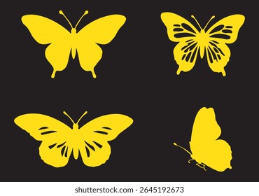 Borboletas voadoras silhueta preto conjunto isolado no fundo branco. Conjunto de borboletas em silhuetas de voo. Conjunto de borboletas. Conjunto de ícones de silhueta borboleta. Silhuetas de tatuagem de borboleta