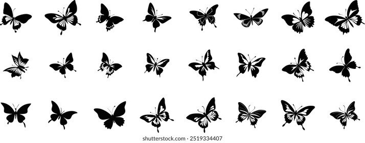 Flying butterflies silhouette on white background vector