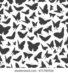 Flying butterflies silhouettes seamless pattern. Monochrome background seamless illustration vector