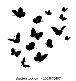 Flying butterflies silhouettes. Vector butterfly set isolated on white background for design