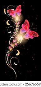 Flying butterflies with sparkle and blazing trail and glowing sparkle stars  in cosmic space.