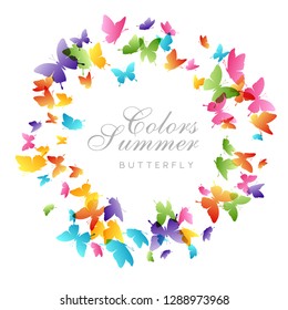 Flying butterflies. Vector decoration element. Round frame,