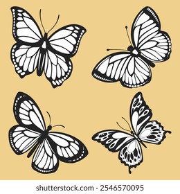 Flying Butterflies Vector Icon Set