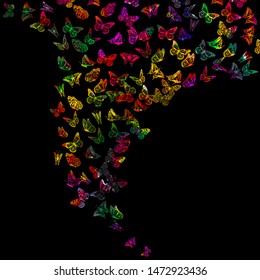 A lot of flying butterflies. Vector illustration