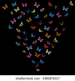 A lot of flying butterflies. Vector illustration