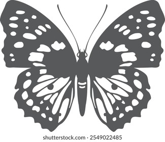 Flying butterfly black silhouette. Summer wing animal