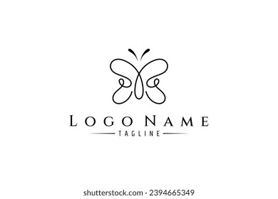 Flying butterfly continuous line art design logo