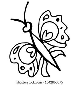 Flying butterfly continuous line drawing element isolated on white background for logo or decorative element. Vector illustration of animal form in trendy outline style