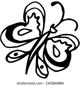 Flying butterfly continuous line drawing element isolated on white background for logo or decorative element. Vector illustration of animal form in trendy outline style