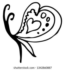 Flying butterfly continuous line drawing element isolated on white background for logo or decorative element. Vector illustration of animal form in trendy outline style