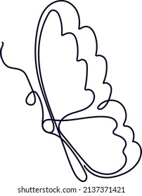 Fliegende Schmetterling-Endloszeichnung.Element einzeln auf weißem Hintergrund für Logotip oder Tätowierung. Vektorgrafik-einfache Form in trendigem Umriss-Stil.