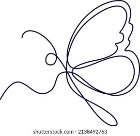 Flying butterfly continuous line drawing.Element Isolated on white background for logotip or tattoo. Vector illustration simple form in trendy outline style.
