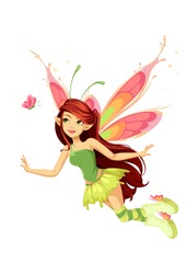 Flying Butterfly Fairy Vector Illustration