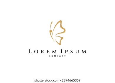 Flying butterfly flat vector design logo in gold color