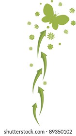The flying up butterfly with flowers and arrows