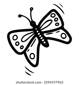 Flying butterfly. Hand drawn doodle. Winged insect. Pretty moth. Summer season. Wild life animal. Nature fauna. Vector line art illustration.