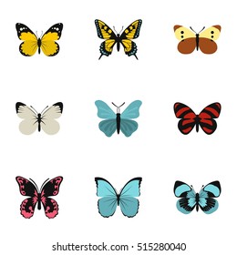 Flying butterfly icons set. Flat illustration of 9 flying butterfly vector icons for web